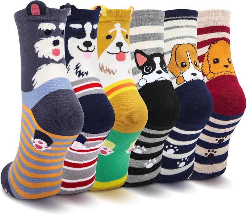 Socksfad Store 5-6 Pairs Women's Cute Cat Socks Gifts, Funny Novelty Animal Print Crew Cotton Socks Christmas Gifts for Women Girls - Image 1